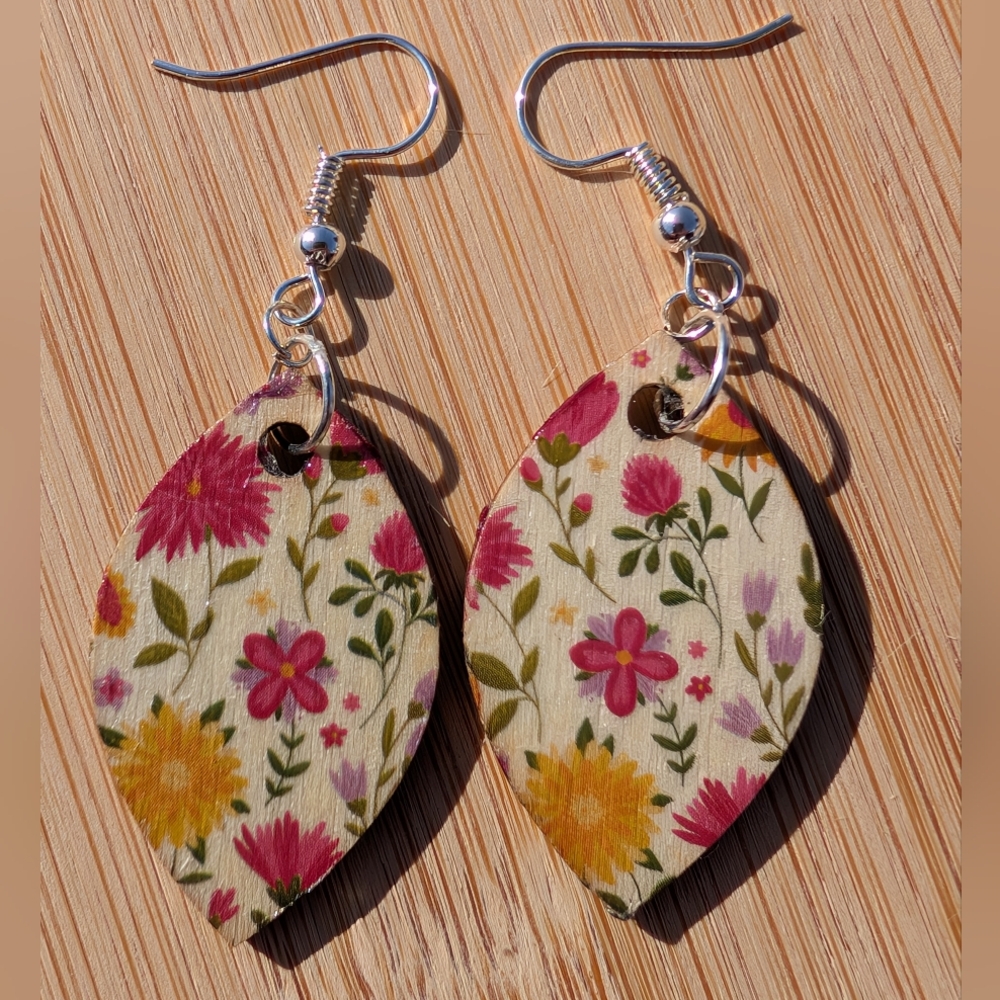 Pink and Yellow Floral Dangle Earrings